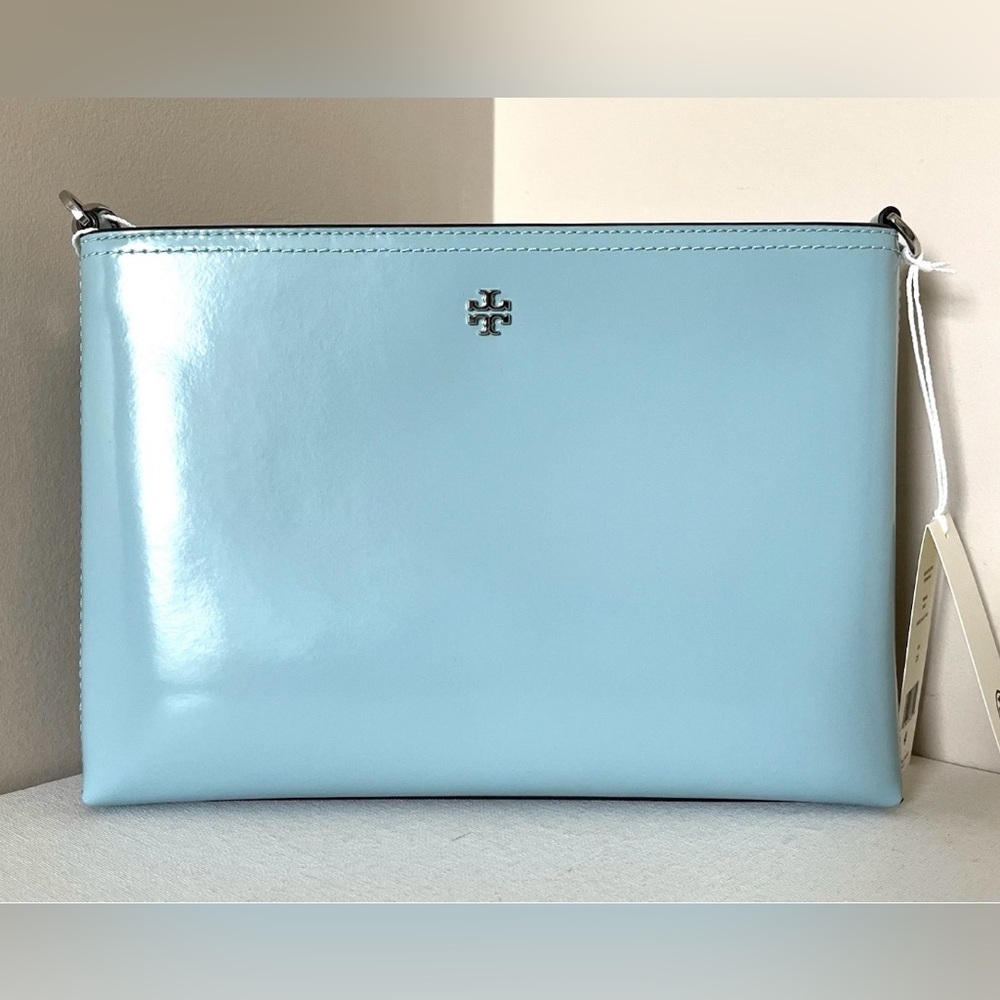 New Tory Burch Blake Patent Swingpack Crossbody Leather Angel Blue